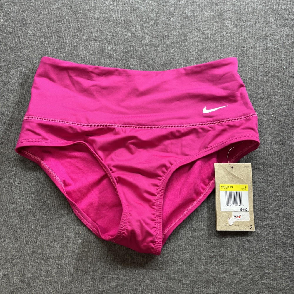 Nike Essential High-Waist Banded Bikini Swim Bottoms small Pink zipper run
